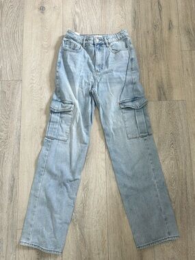 PacSun Light Blue Denim Cargo Pants - 90’s Boyfriend Straight Leg